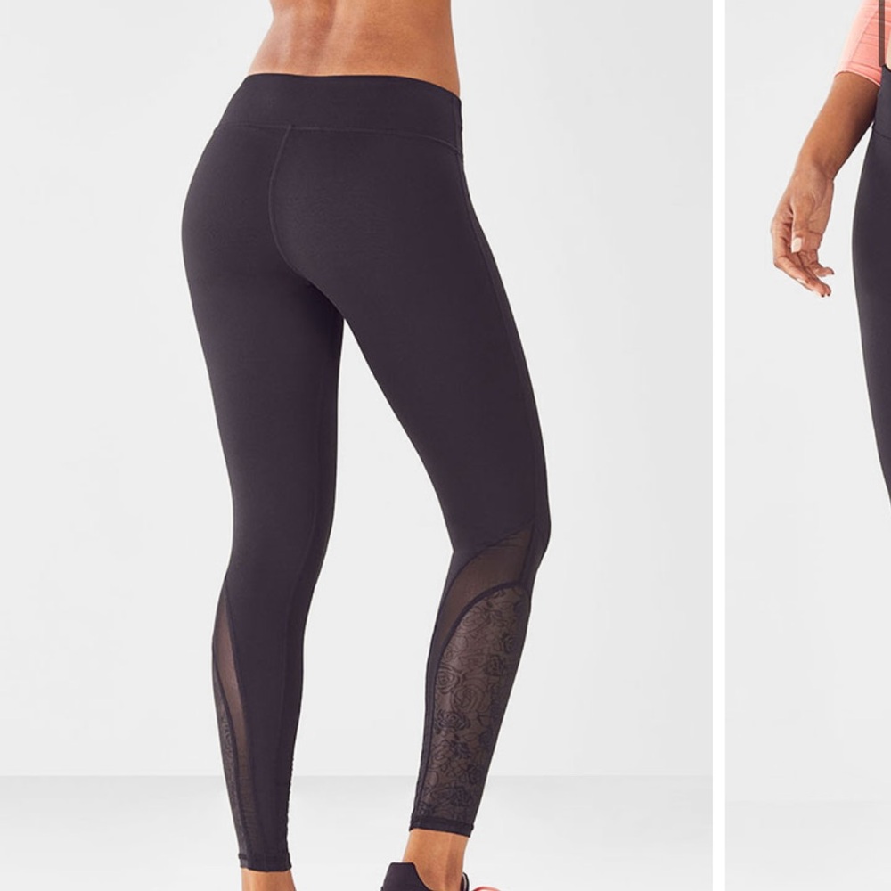Fabletics Black Leggings with Floral Mesh Detail